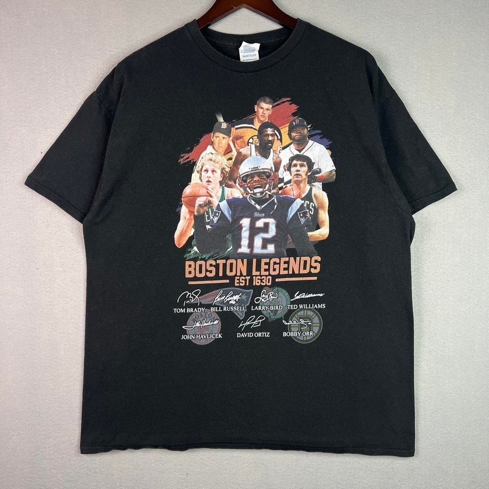 Boston Legends Sports Celebrities Tom Brady Lary Bird Black Tee Shirt XL